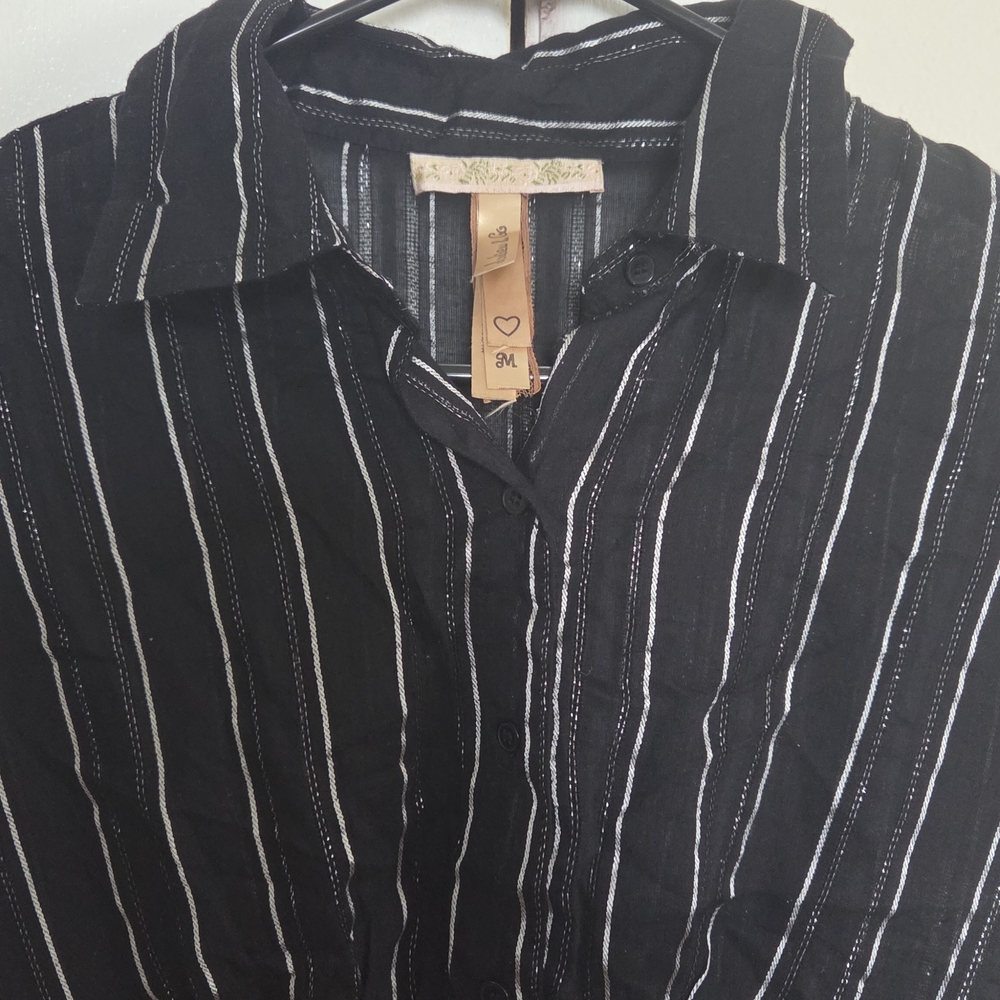 Andrew & Co Men's Black Shirt with White Stripes